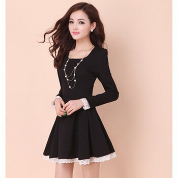 可欣 韩版2013春秋款新品女装 甜美蕾丝花边修身长袖连衣裙 bh355a