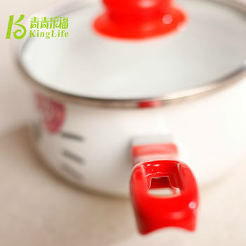 青青乐福 16cm搪瓷奶锅日式小奶锅家用宝宝奶锅复合底珐琅瓷儿童辅食锅婴儿熬粥锅泡面锅 粉 粉色玻璃盖