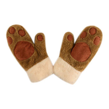 米布 可爱熊掌保暖女士儿童毛绒熊手掌毛绒手套玩具 kb8513-0041 深