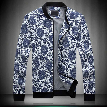 2014春装新款男装时尚个性创意青花瓷复古男士长袖夹克外套加大码