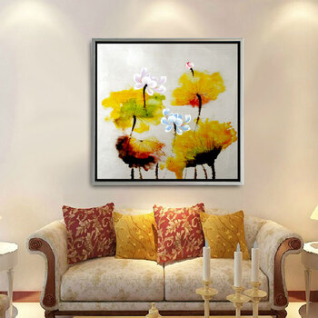 山迪 中式客厅手绘油画装饰画餐厅玄关挂画壁画荷花 荷花08+画框65X65cm