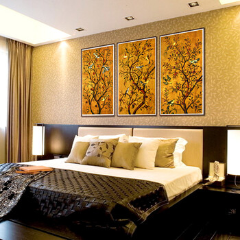 
                                        格丽油画 现代装饰画欧式壁画有框画客厅挂画卧室玄关墙画三联画 黄金硕果 黄金硕果系列-三联画 35*70cm实木有框画                