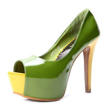 kvoll珠光纯色漆皮内防水台蝴蝶结鱼嘴超高跟单鞋 漆皮 d6d0652 绿色