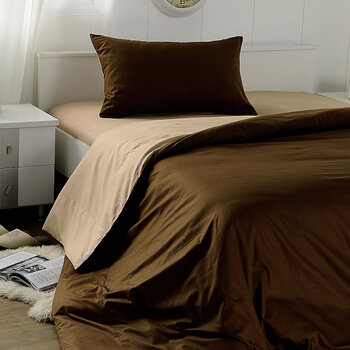 【为她他】布施眠 纯棉贡缎素色床单三件套ab版-咖/浅咖 1.