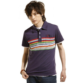 以纯 男装休闲反领间条短袖针织衫10213862 紫色 s