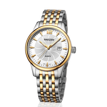 名古城 nakzen 日本名表 男士钢带石英情侣手表ss4005g 男款金壳白面