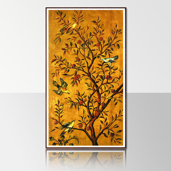 
                                        格丽油画 现代装饰画欧式壁画有框画客厅挂画卧室玄关墙画三联画 黄金硕果 黄金硕果系列-三联画 35*70cm实木有框画                