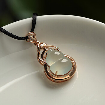 a货翡翠 冰种胶感起荧莹白k金镶钻葫芦挂件玉吊坠12044908【图片 价格