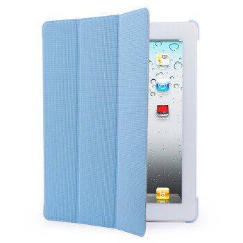 TPOS iPad4/new iPad3/iPad2 三折细格子纹保护套（粉蓝色）