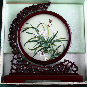 
                                        苗苗红 兰花湘绣 礼品 双面绣 刺绣画 湘绣摆件 手工 刺绣 20 Y                