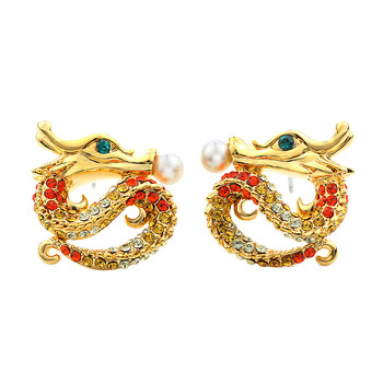 molie莫莉 无耳洞耳夹 中国风龙形水晶腾龙耳环 耳钉 原创民族风 me