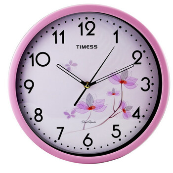 timess 天美时 粉红-花时间12寸超静音金属挂钟 t3007 表盘颜色白色