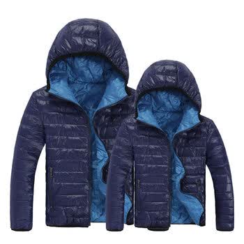 情侣羽绒服 男女超轻薄羽绒服外套 男士双面穿防雨绸羽绒服大衣天蓝s