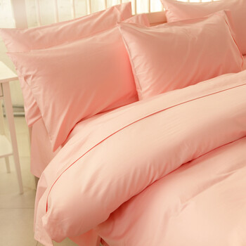 linpure蓝铂家纺 全棉贡缎 素色经典系列 浅粉色简约 床品四件套(1.
