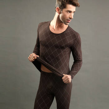 > 维仕威 男士内衣秋冬莫代尔超薄贴身舒适宽松菱形内衣套装 d04 红