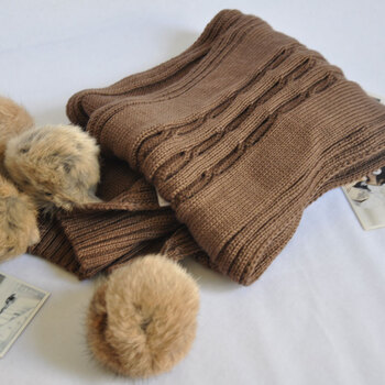 粉色绵羊冬季男士女士针织毛线围巾超多兔毛球 棕色 18*180cm