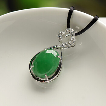 楼上楼 a货翡翠 糯种满色鲜阳绿k金镶钻蛋面挂件玉吊坠12046090