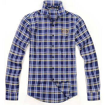 古老鲨鱼春秋季纯棉格子修身休闲男装长袖衬衫y23412726 n8宝兰 s