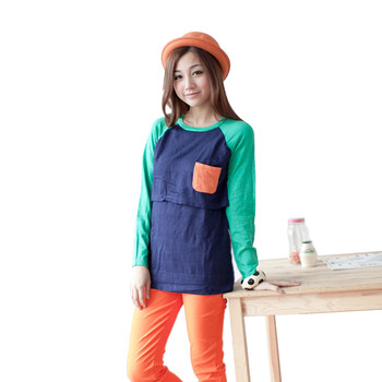 一窝熊崽 秋款外出时尚吸湿丝光棉哺乳喂奶衣ba011 b庄蓝衣体 绿色