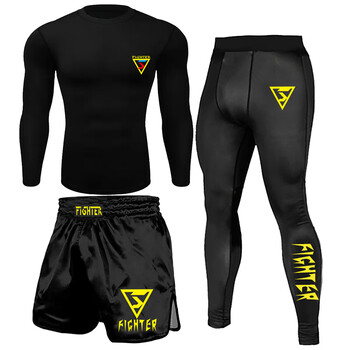 散打拳击训练服   长袖t恤健身男紧身衣pro散打篮球运动三件套装定制