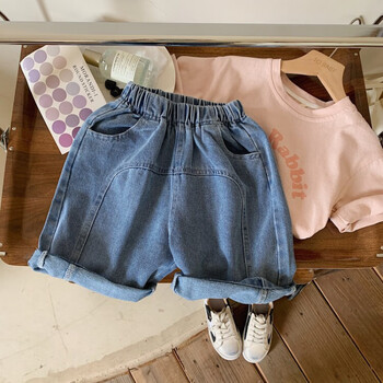 棉库兜童装儿童牛仔短裤19岁新款夏装韩版男童中裤休闲夏季男孩五分裤