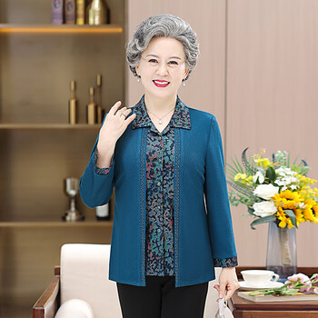 榄舍中老年女装妈妈秋装衬衫60岁70奶奶长袖80春秋老人衣服太太中年人