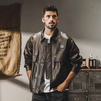 茗雎pu皮夹克男款美式重磅宽松休闲美拉德复古机车皮衣外套秋季皮衣男