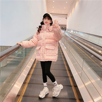 童羽绒服1215岁加厚棉衣冬装2023年新款女孩中长款棉服冬季粉色140cm