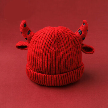 君吻宝宝帽子可爱超萌秋冬护耳帽新款洋气时尚婴儿针织帽红牛牛03岁