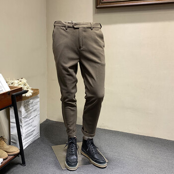 新款毛呢西裤男士垂感锥形裤韩版加厚修身小脚西装休闲裤男裤卡其色28