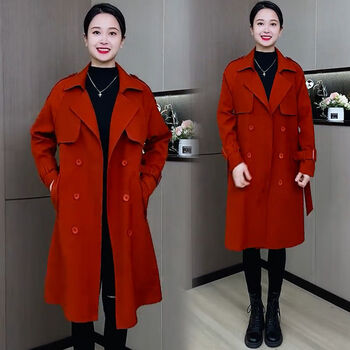 希刻时尚气质风衣女春秋季2023新款收腰显瘦风衣外套女0802橘红色m
