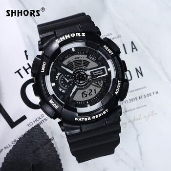 圣猴时(shhors)双显电子手表指针两地时间夜光计时闹钟男女学生潮流