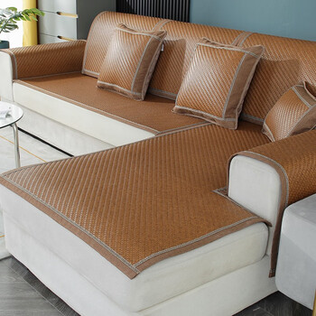 羽相印夏季冰丝藤席坐垫子沙发垫夏天客厅沙发套罩靠背皮沙发凉席定制