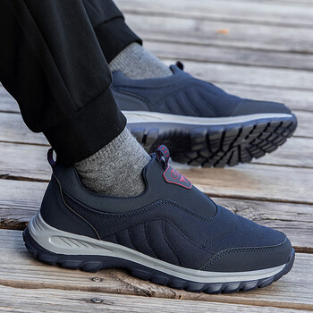 足力健品牌男鞋老人鞋春季皮面防水一脚蹬中老年休闲运动爸爸鞋.