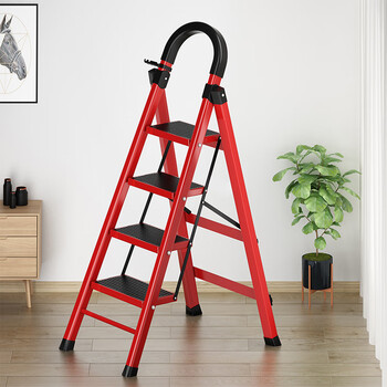 驰百伦家用梯子折叠梯人字梯 多功能可折叠登高爬梯 红色四步梯