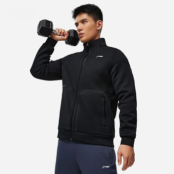 李宁卫衣男子2023秋健身系列休闲百搭上衣开衫立领运动服黑色1xxl185