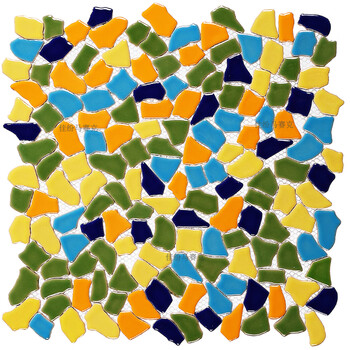 适用于陶瓷自由石马赛克碎石园林户外艺术背景墙阳台个性拼图酒店瓷砖蓝绿黄橙30 30 图片价格品牌报价 京东