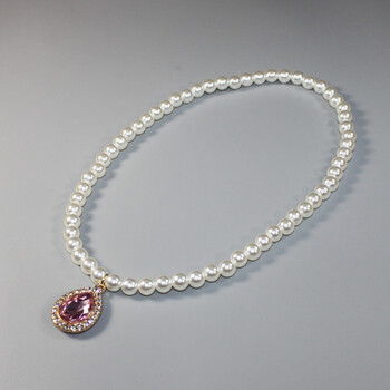 嫚纤儿童女童女宝宝小女孩公主配饰饰品宝石珍珠珠子项链粉色