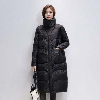 冬季棉服女保暖加厚长款过膝服女保暖冬装新款韩版时尚白简约大气外套