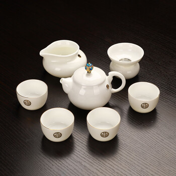 唐月窑茶具唐月窑羊脂玉瓷功夫茶具套装家用德化白瓷盖碗茶杯茶壶小