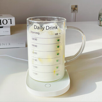 驴小主玻璃杯大容量家用带把喝水杯子时间刻度带盖透明茶杯水杯闹钟