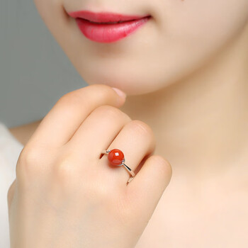 默喜珠宝店玛瑙戒指女镶嵌南红玛瑙宝石转运开口指环时尚个性饰品 玛
