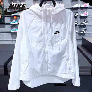 薄款防风衣连帽外套运动休闲防晒服梭织拉链夹克3940白色耐克s155耐克