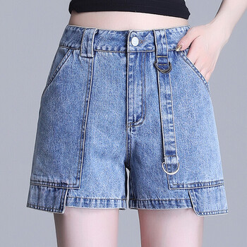 牛仔短裤女夏天宽松文艺风时尚薄款显瘦高腰三分热裤牛子女款短裤蓝色