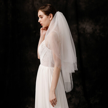 新娘头纱2018新款多层珍珠婚纱头纱戴发梳旅拍短款简约头巾可遮面