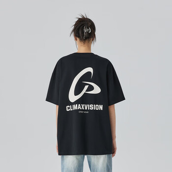 climax vision飞盘logo印花基础短袖t恤美式高街休闲情侣tee潮牌 黑色