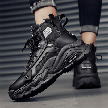 季回力休男鞋冬季高帮老爹鞋男2023新款运动鞋男士工作上班防水内增高