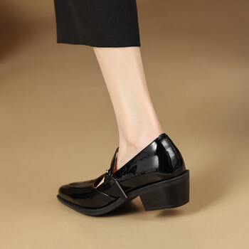 韩版百搭时尚个性真皮学院风学生小皮鞋女英伦风尖头中跟单鞋1197黑色