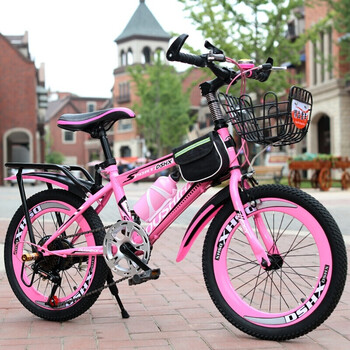 小孩骑的6岁以上儿童自行车8女孩定制 22寸单速粉色豪华版后车架 车筐