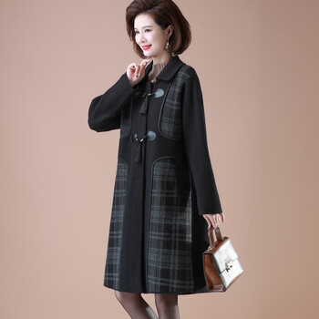 梵侈赫尔轻奢品牌胖妈妈秋冬装外套洋气双面呢风衣加肥加大码中老年女